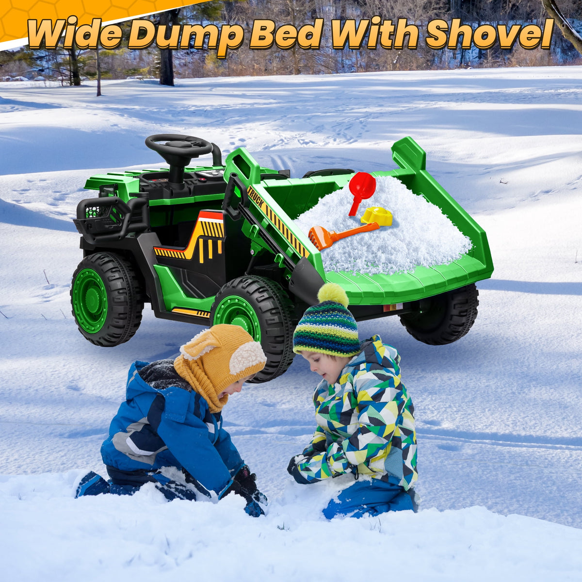 Funride 24V Ride on Toys 2 Seater Ride on Dump Truck w/ Remote Control w/ Dump Bed, 3 Speeds, Shovel, Bluetooth/Music, Big Kids, Yellow