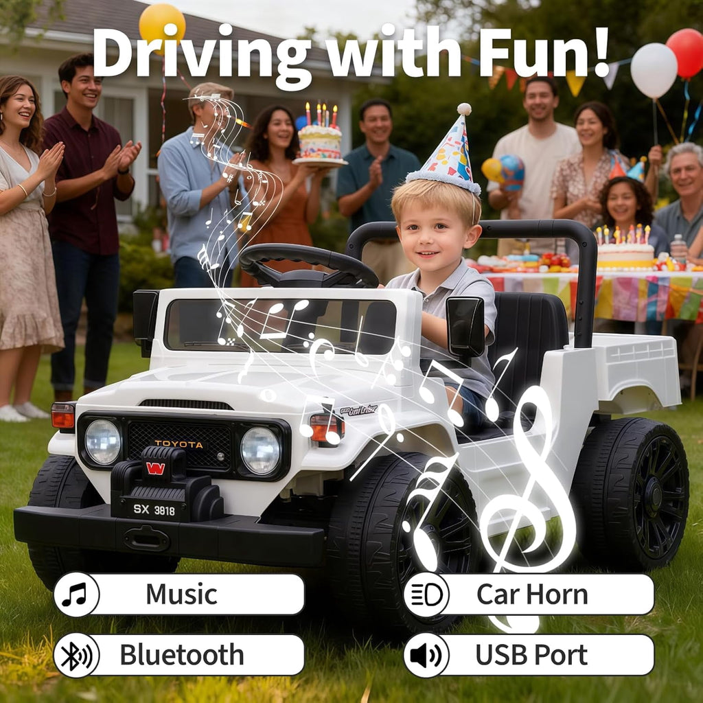 12V Licensed Toyota Ride-On Pickup Truck, Electric Ride-On Car with Remote Control, Lift-Up Dump Bed, Suspension, Bluetooth, Music, 3.73 MPH