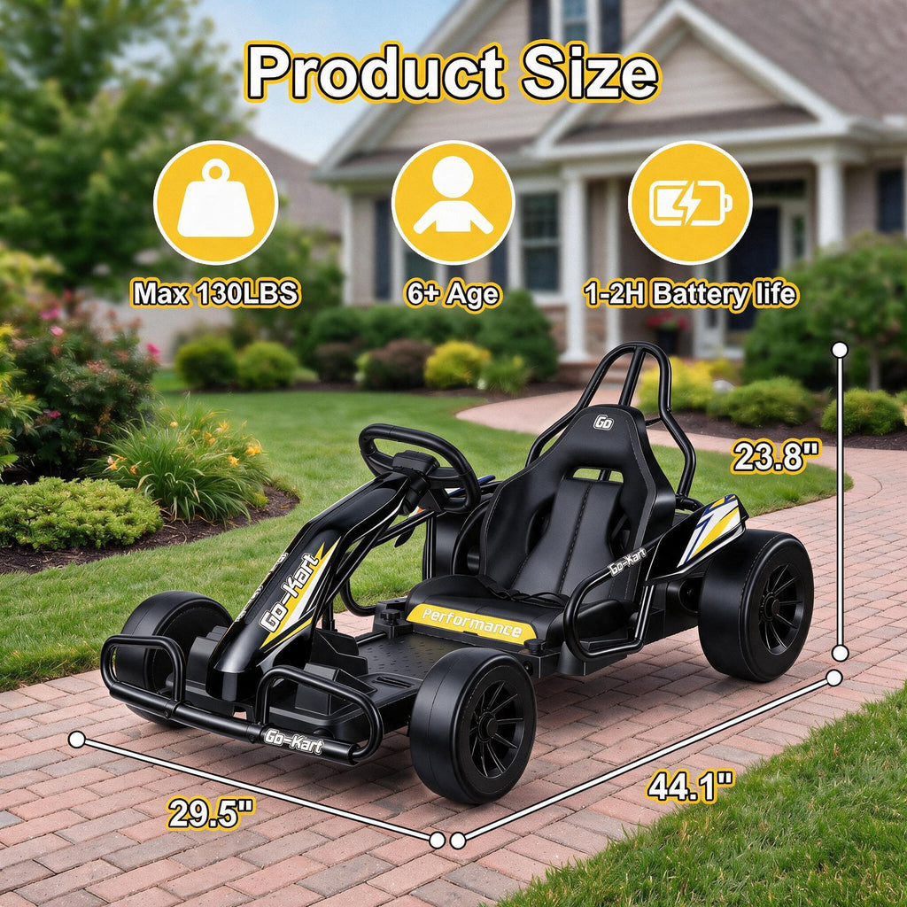 VIBESPARK Drift Go Kart, 24V 10AH Electric Go Kart for Kids Ages 6-14, 360° Drift Mode, Ride On Car with Backrest & Adjustable Seat, 300W Dual Motors, Max Speed 7.5mph/h, Blue