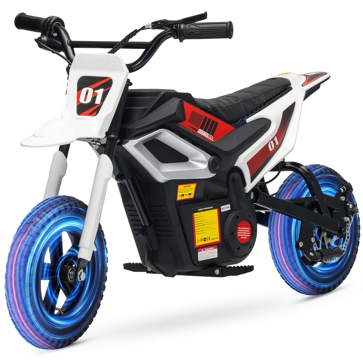 24V Kids Electric Dirt Bike, 350W Battery Powered Motorcycle with 12 Inch Fat Tires Rear Suspension Twist Throttle for Teens