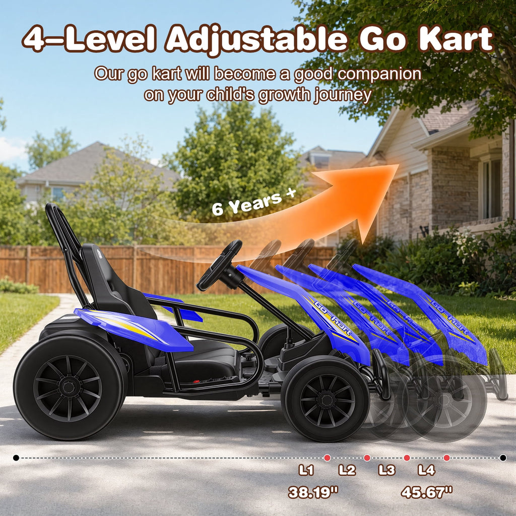 Funcid 24V 10Ah Big Battery Go Kart for Kids Age 6-12, Ride on Toys with 600W Motors, 7.5 MPH Electric Go Kart W/ EVA Wheels, 4-Level Adjustable Seat & 360° Drift Mode, LED Power Display, Red