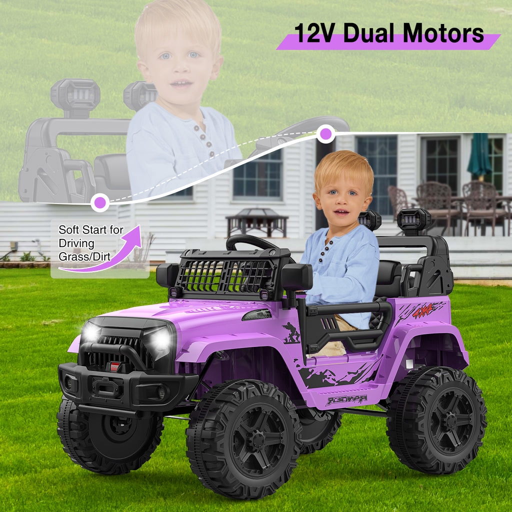 12V Kids Electric Ride-On Truck – Parental Remote Control, Seasonal Suspension, LED Lights, Wireless Connection, 2 Speeds, Standard Test Method Certified, Off-Road Toy Car