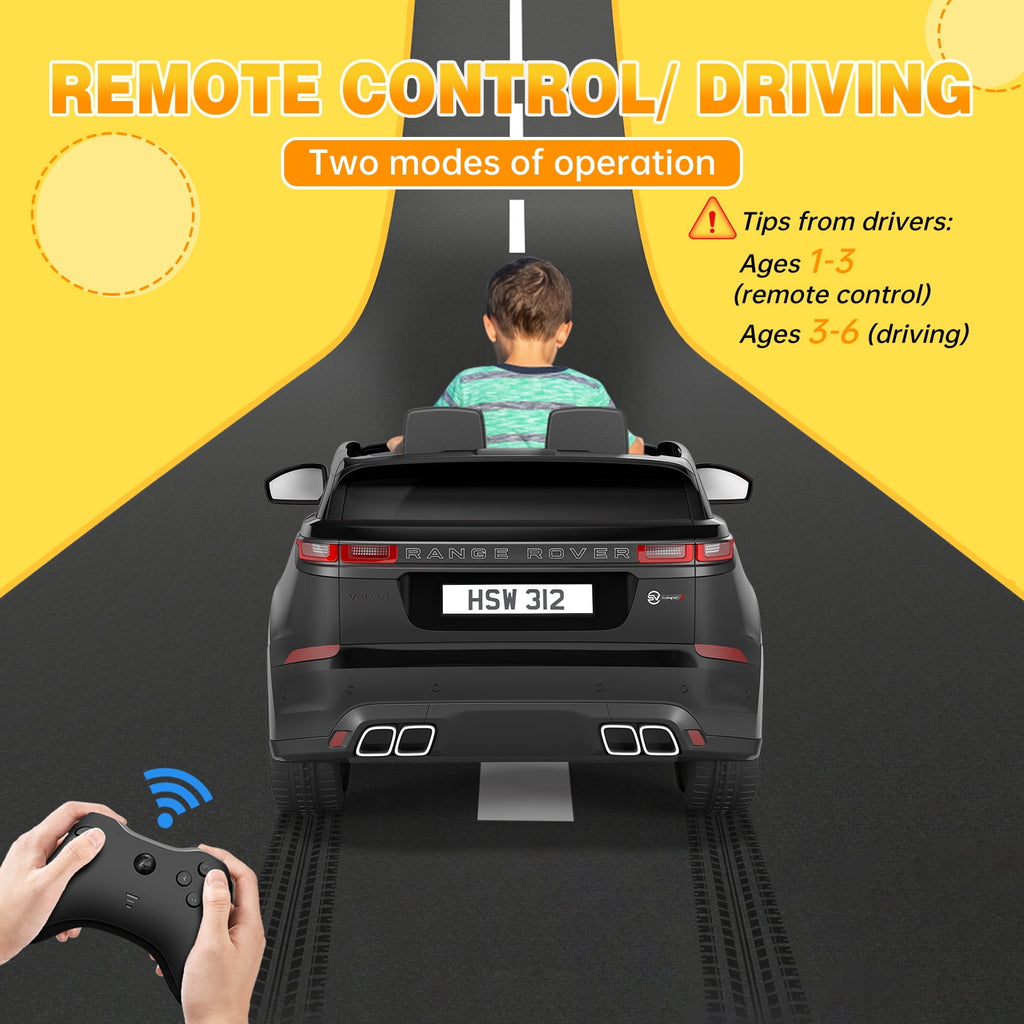 Licensed Land Rover 12V Kids Ride-On Electric Car – Remote Control, MP3, Rocking Mode, Pull Rod, Battery Powered Vehicle for Ages 4-8 – Toy Gift for Boys & Girls, Black