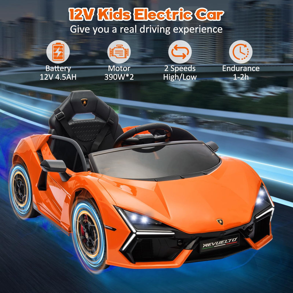 Towallmark 12V Ride On Car for Kids, Licensed Lamborghini Revuelto Electric Vehicle, Battery Powered Sports Car Toy for Boys & Girls,Kids Christmas Gifts