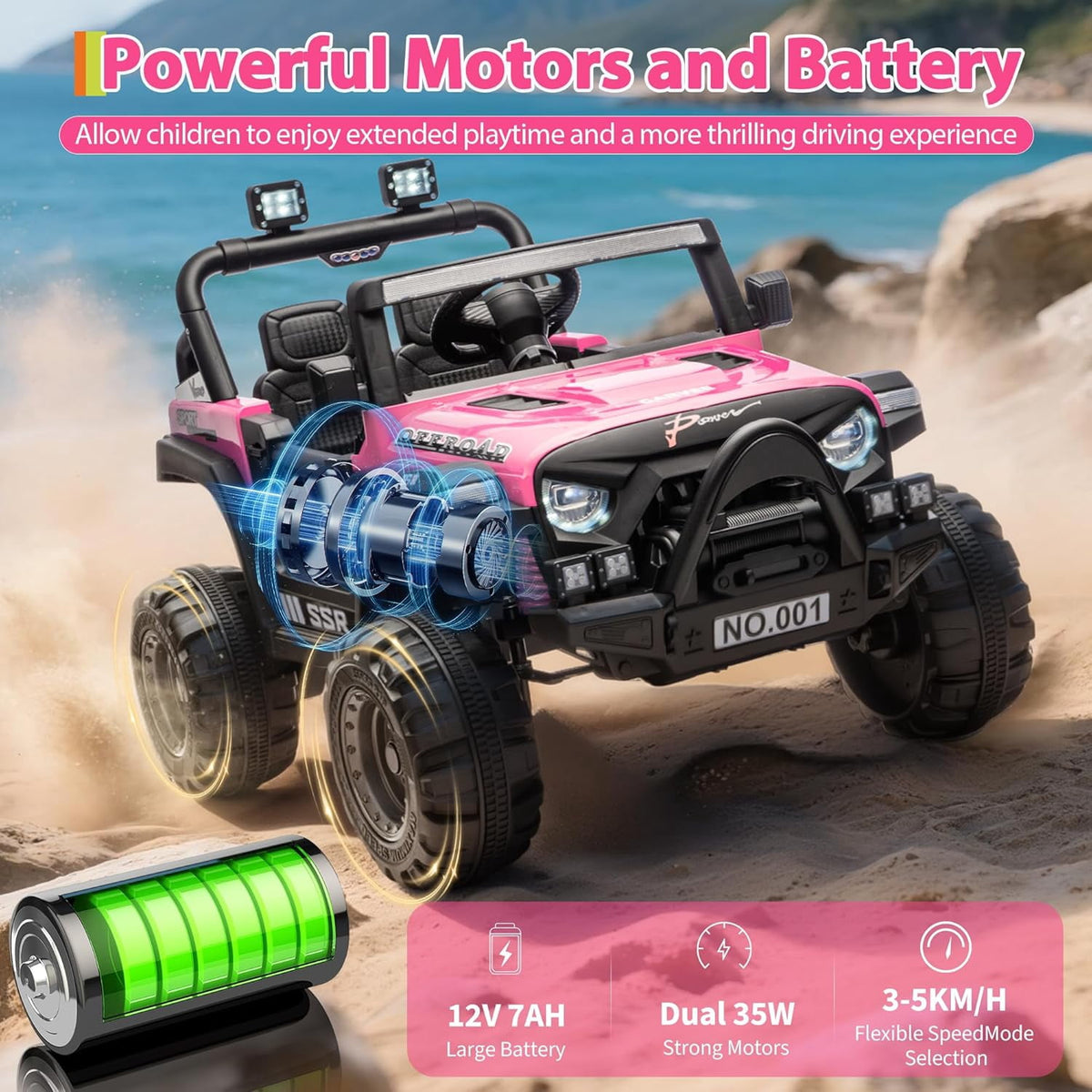 12V Electric Ride-On Truck, 4-Wheel Ride-On Car with Parent Remote Control, Dual 35W Motors, Spring Suspension, 3 Speeds, Bluetooth, LED Lights