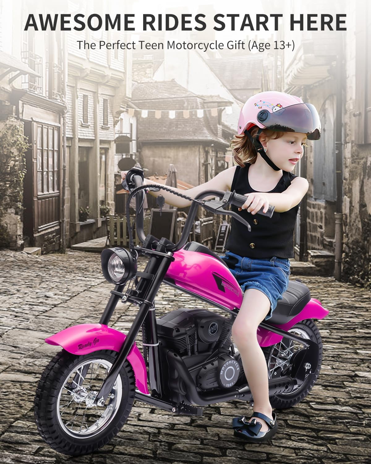24V Electric Dirt Bike, 300W Chain-Driven Motor, Up to 15 MPH, 2-Speed, 10-Mile Range, 12" Air-Filled Rubber Tires, Leather Seat, Hand Brake, LED Lights, 150 Lbs