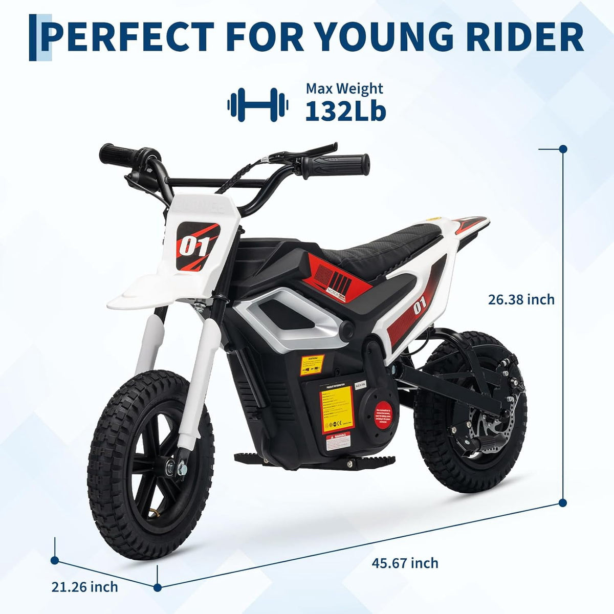 24V Electric Dirt Bike, 350W Ride-On Motorcycle with Rear Suspension, Twist-Grip Throttle, 12-Inch Rubber Tires, 13.67 MPH, 132 Lbs