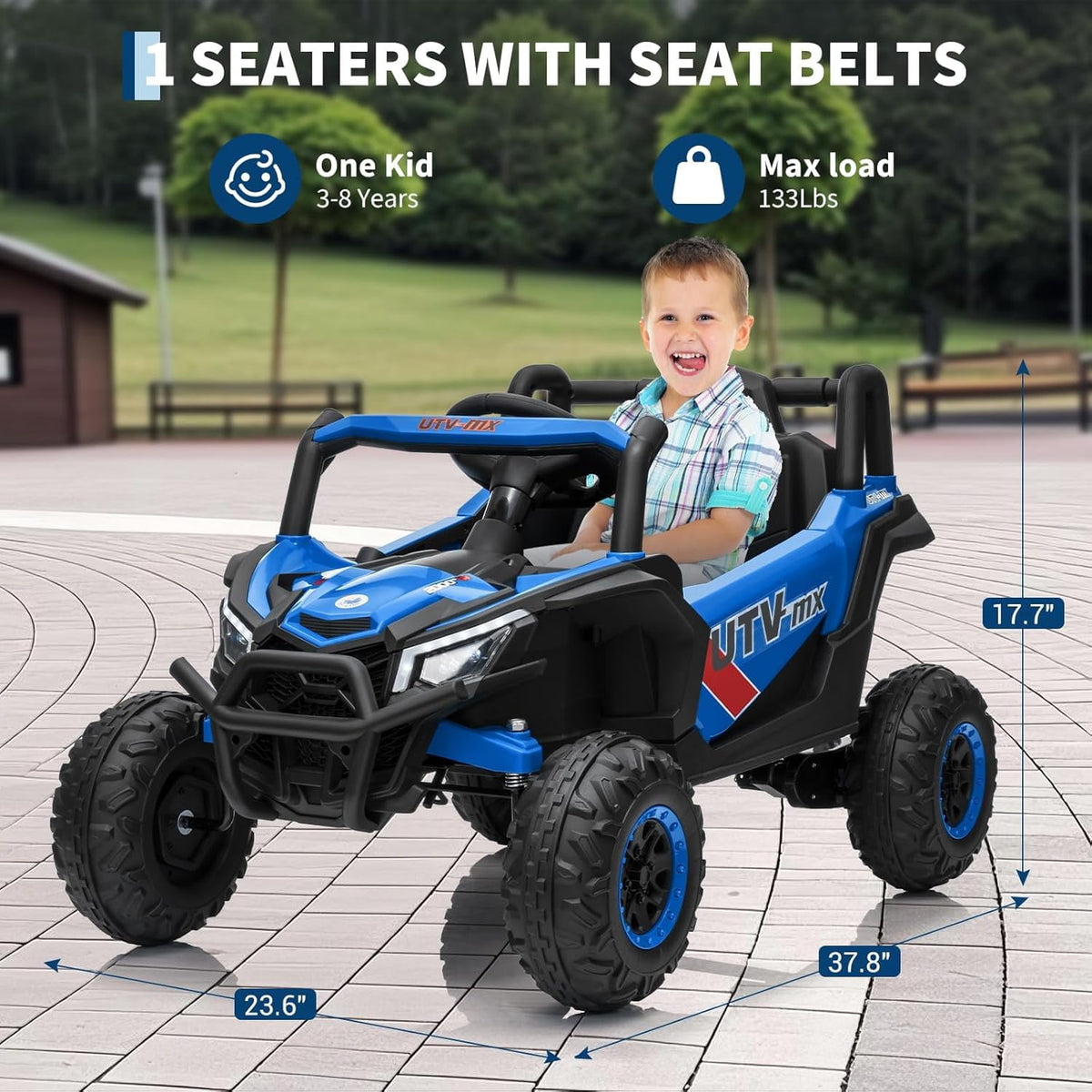 12V 4WD Ride-On Electric Car with Remote Control, 4-Wheel Drive, 4 Spring Suspension, Up to 5 MPH, LED Headlights, Bluetooth