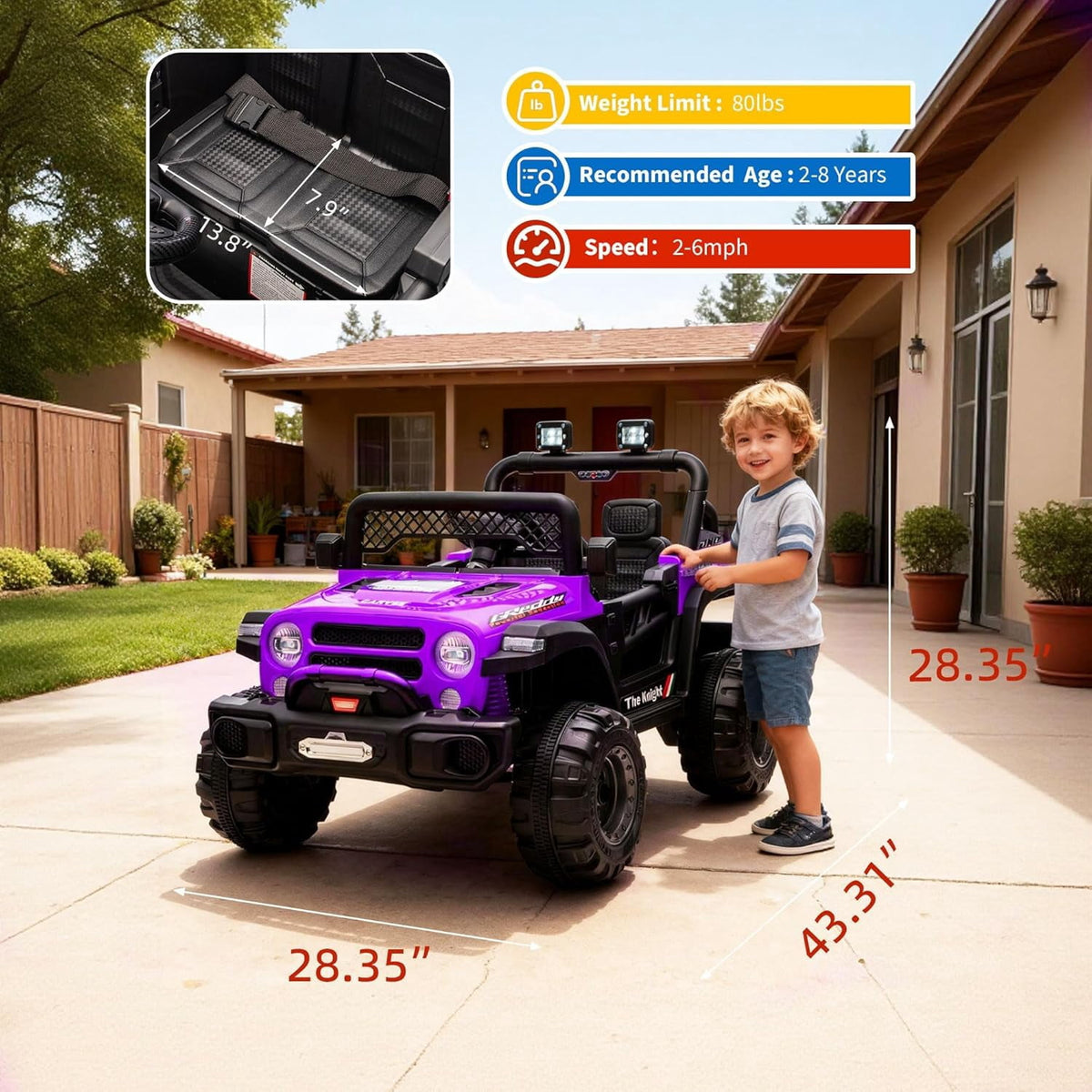 12V Electric Ride-On Truck, 4-Wheel Ride-On Car with Remote Control, 12V 7Ah Battery, Spring Suspension, LED Lights, Music, 66 Lbs