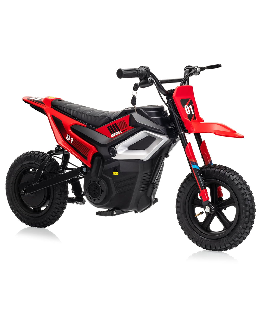 24V 350W Electric Dirt Bike for Kids - 13.7 MPH Max Speed, 12 Mile Range, Rear Suspension, Twist Grip Throttle, Key Start, Hand Brake - Built-in Music & wireless, Ride-On Motorcycle Toy, Red