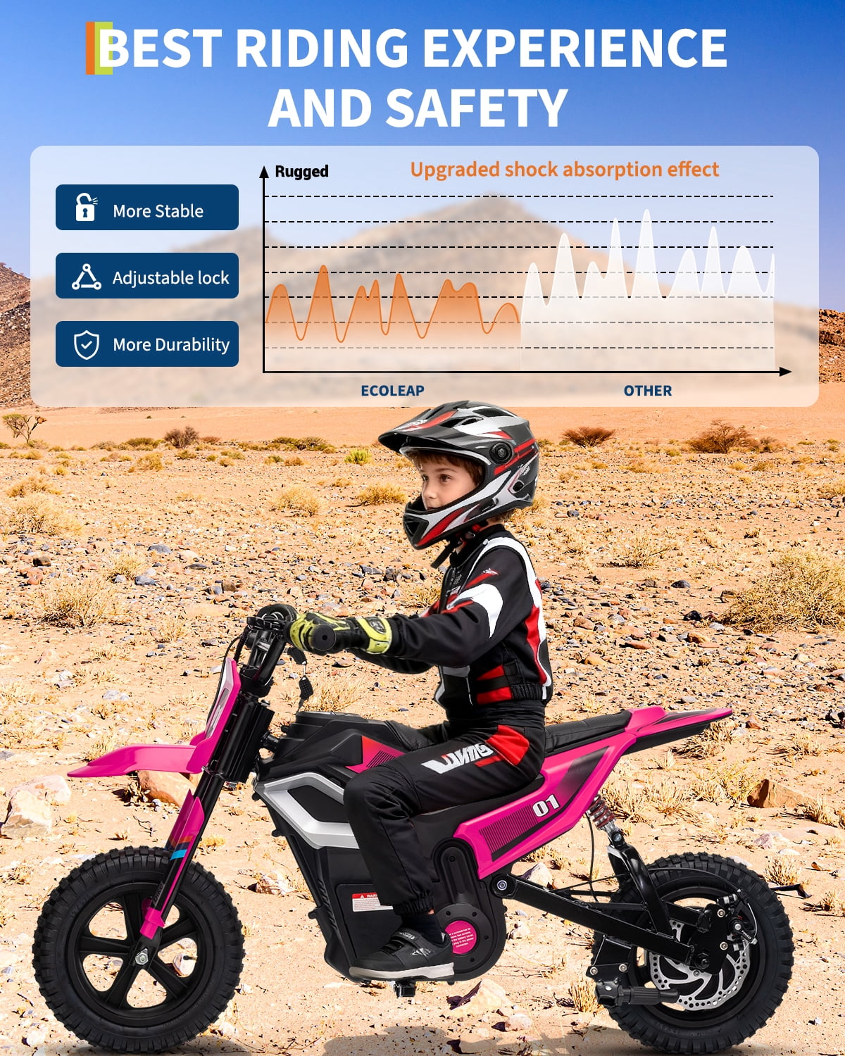 24V Kids Electric Dirt Bike, 350W Battery Powered Motorcycle with 12 Inch Fat Tires Rear Suspension Twist Throttle for Teens
