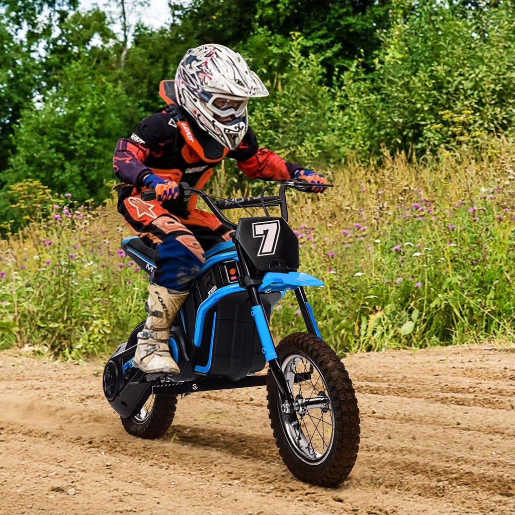 24V Electric Dirt Bike, 3-Speed Off-Road Motorcycle up to 14.29 MPH, Dual Suspension, Hydraulic Front Fork, Steel Frame, 135 lbs Capacity