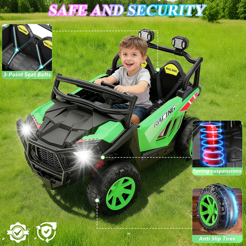 Funcid 24 Volt Ride on Toys, 2-Seater Ride on Cars with Remote Control, 400W Electric Car, Ride on UTV w/ Bluetooth, MP3, Seat Belts, Volume Adjustment, Suspension, Pink