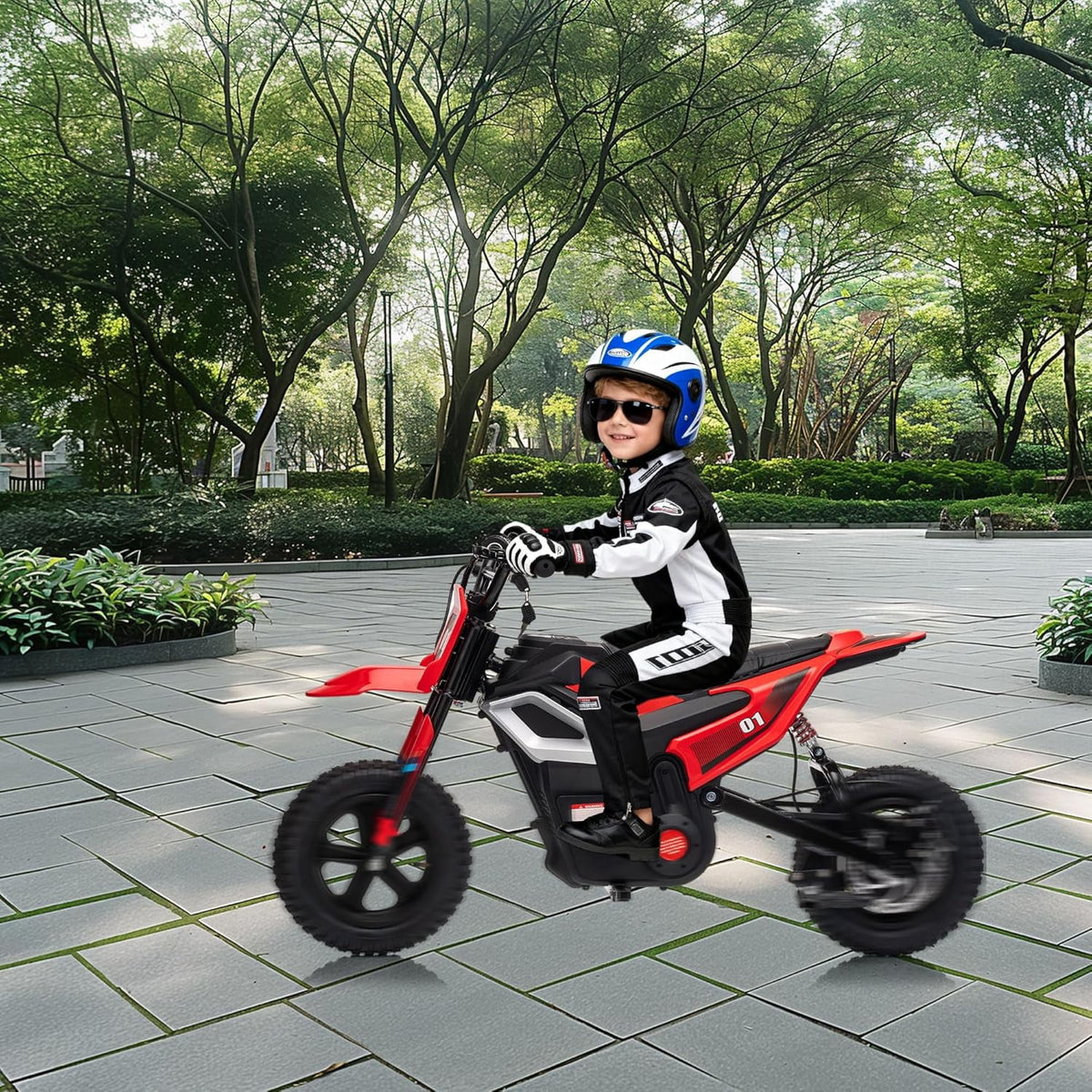 24V Electric Dirt Bike, 350W Ride-On Motorcycle with Rear Suspension, Twist-Grip Throttle, 12-Inch Rubber Tires, 13.67 MPH, 132 Lbs