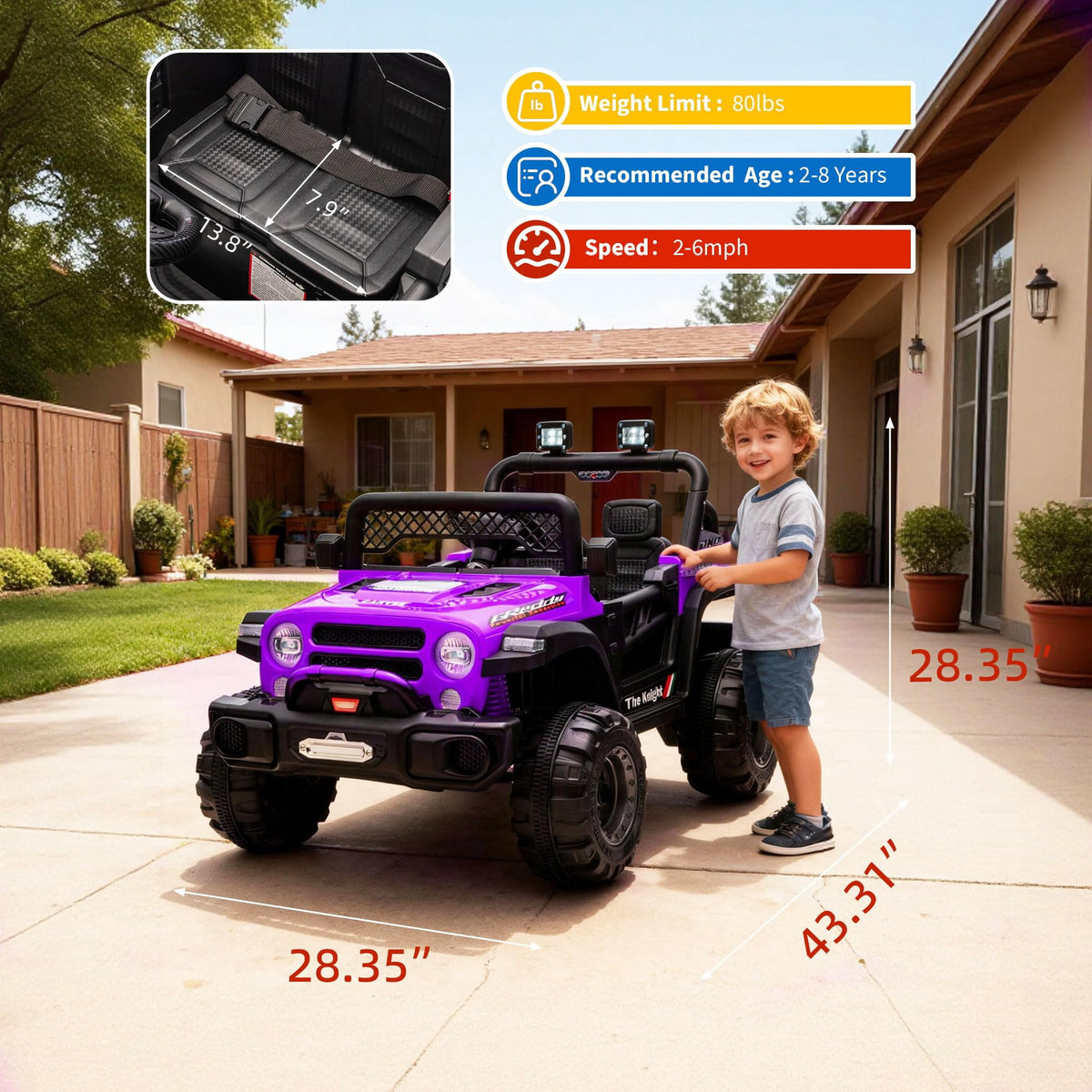 12V Kids Ride-On Truck – Dual 550W Motors, Remote Control, 3-Speed up to 6MPH, Spring Suspension, LED Lights, Music, Safety Belt, Storage – Electric Toy Car for Kids Ages 2-8 – Black