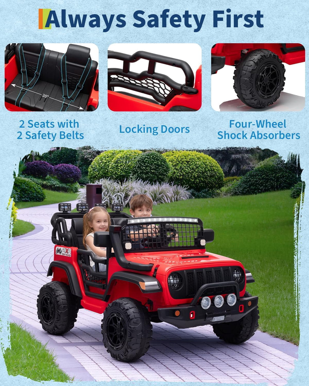 24V 2-Seater Electric Ride-On Car, 2x200W Motors, Parent Remote Control, 4-Wheel Shock Absorbers, 1.8-4 MPH, Bluetooth, LED Lights, 132 Lbs