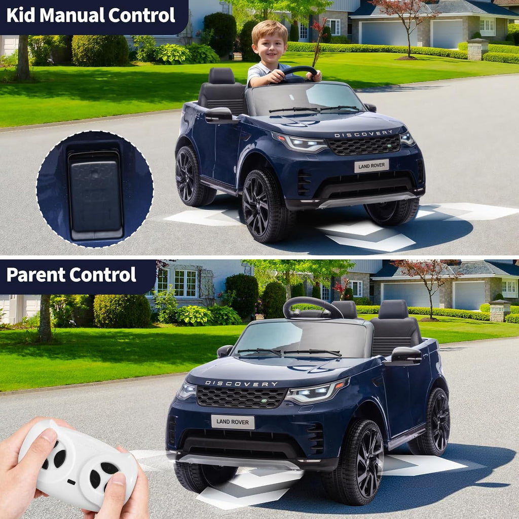 12V Licensed Land Rover 2-Seater Ride On Vehicle with Parent Remote Control, Double Doors, LED Lights, Manual Driving, Rechargeable Battery Powered Electric Ride On Car,Dark blue