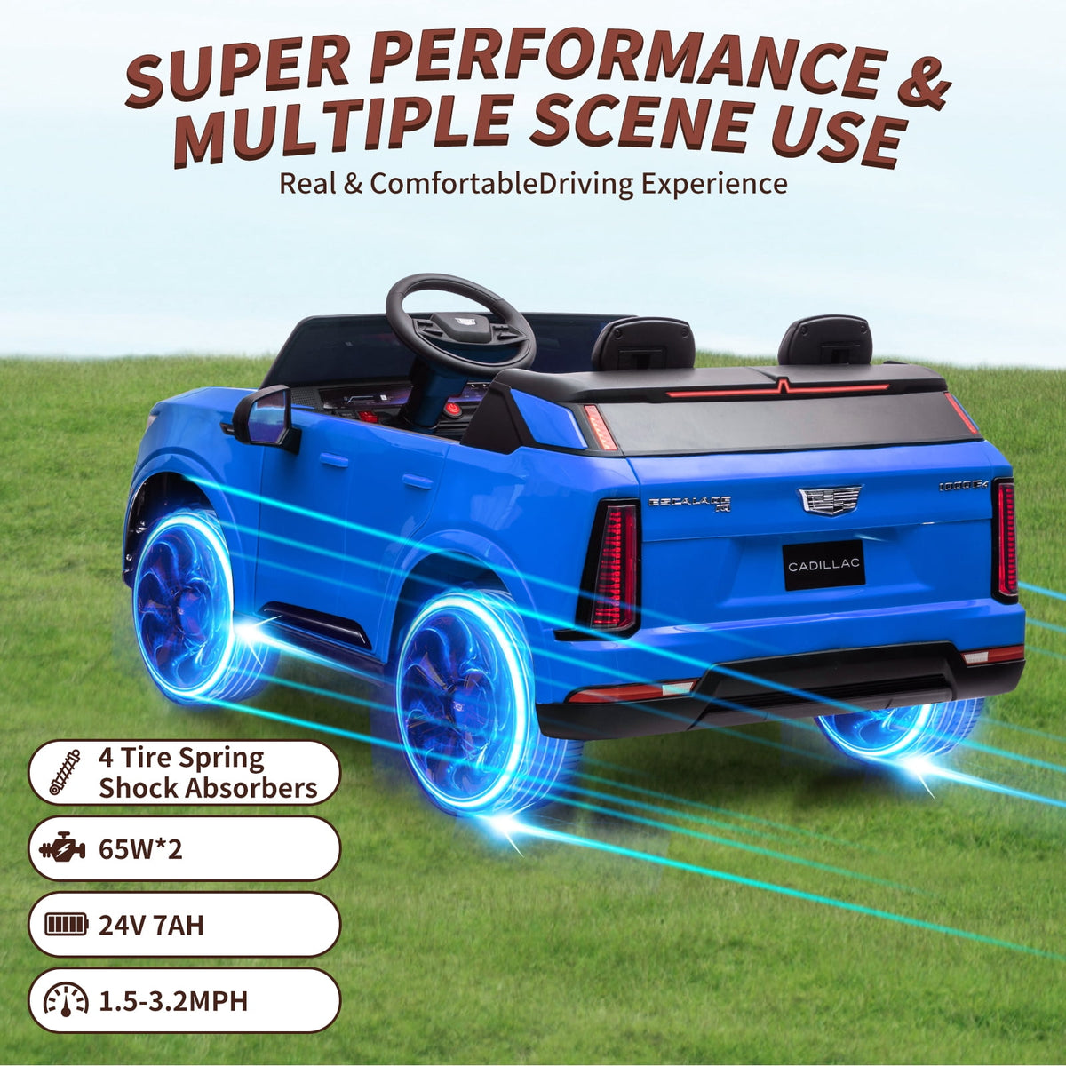 24V Licensed luxury car 2-Seater Electric Ride-On Car for Kids – Battery Powered – Parental Remote Control – 4-Wheel Suspension – Smooth Start – LED Lights – Music – Gift for Boys & Girls – Blue