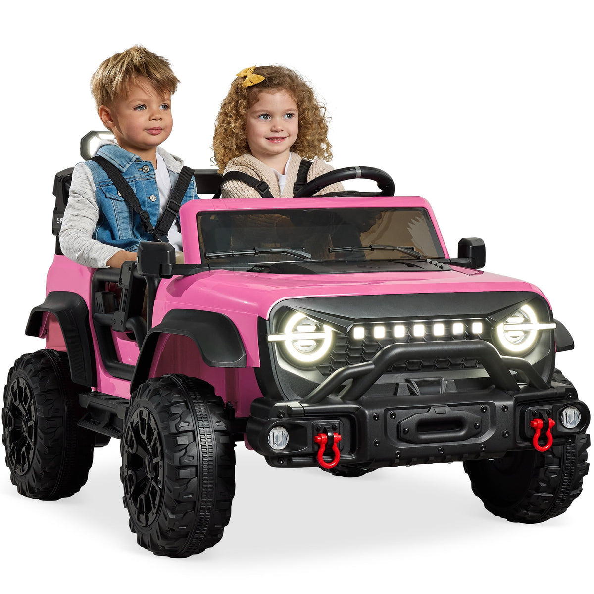 Best Choice Products Kids 24V 2-Seater Electric Ride-On Car Truck w/ Parent Control, Bluetooth, LED Lights - Red