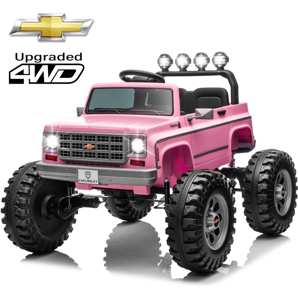 Sunnyfree 4WD Chevrolet Cheyenne 24 Volt Ride on Toys, 2 Seater Power Truck Wheels with Remote, Bluetooth, USB, LED Lights, Blue