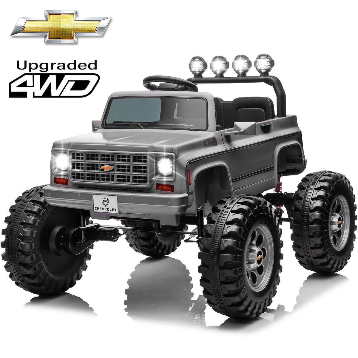 Sunnyfree 4WD Chevrolet Cheyenne 24 Volt Ride on Toys, 2 Seater Power Truck Wheels with Remote, Bluetooth, USB, LED Lights, Blue