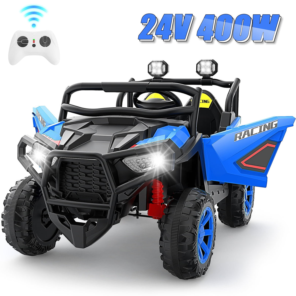 VIBESPARK 24 Volt 2 Seater Ride on Toys for Kids, Powered Ride on Cars with Remote Control, Electric UTV Car for 3-8 Boys Girls Gift w/ Bluetooth, LED Light, Music, Green