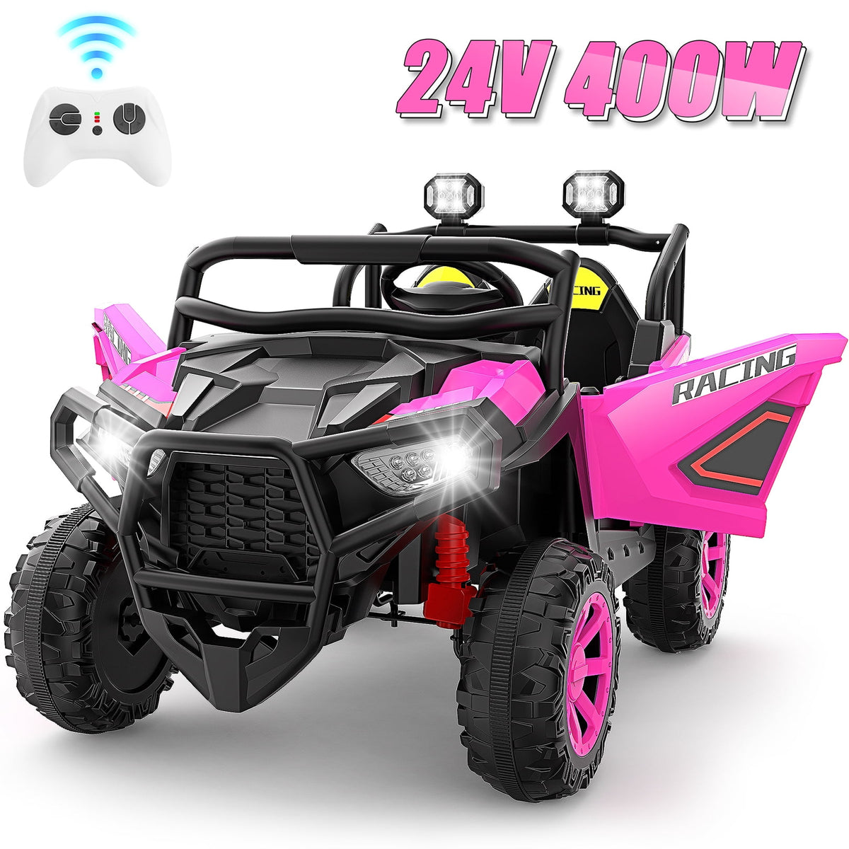 VIBESPARK 24 Volt 2 Seater Ride on Toys for Kids, Powered Ride on Cars with Remote Control, Electric UTV Car for 3-8 Boys Girls Gift w/ Bluetooth, LED Light, Music, Green