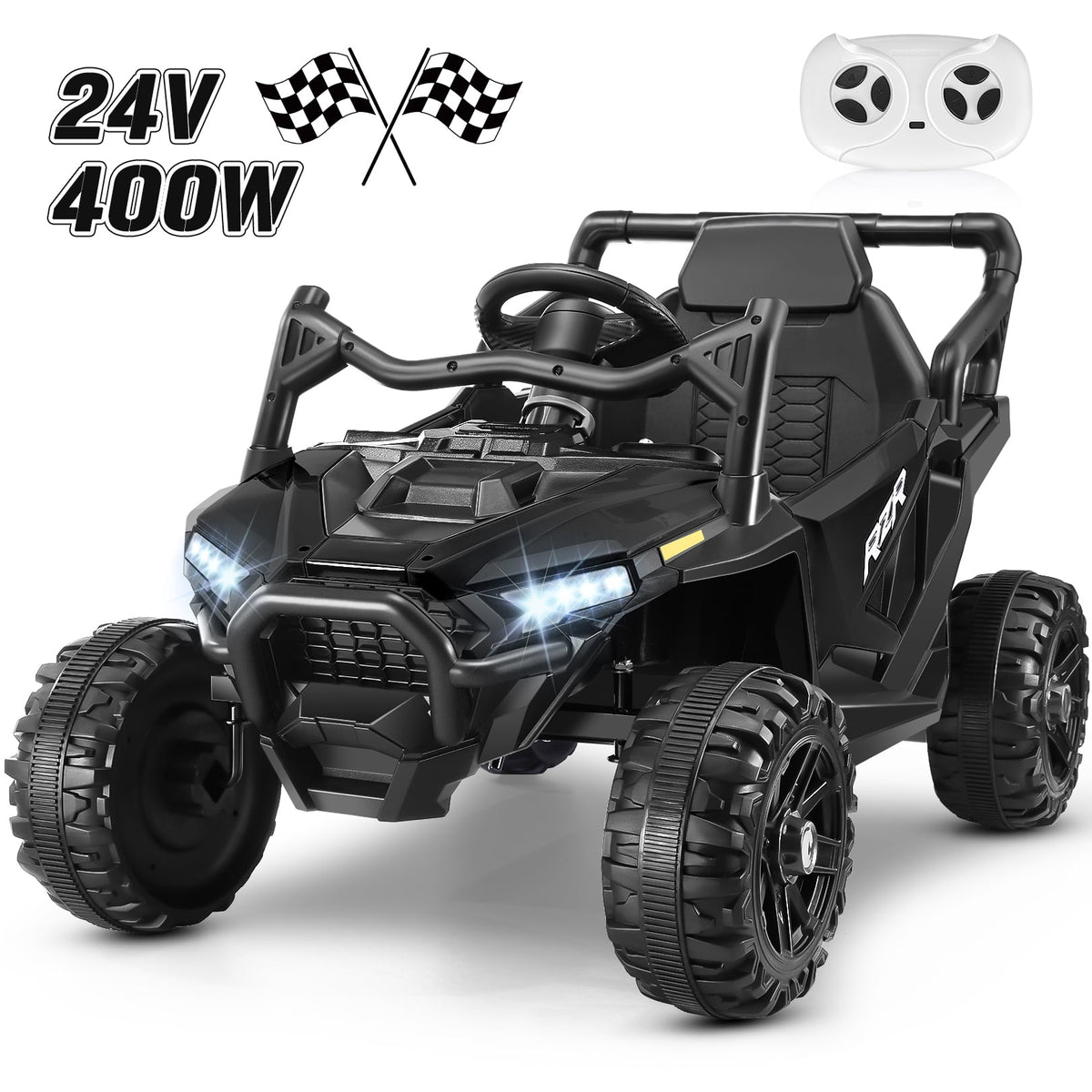 Funcid 24 Volt Ride on Toys with Remote Control & Battery Indicator, 400W Ride on UTV, Electric Car for Kids w/ Bluetooth, Music, LED Lights, Volume Adjustment Knob, 3 Speeds, Pink