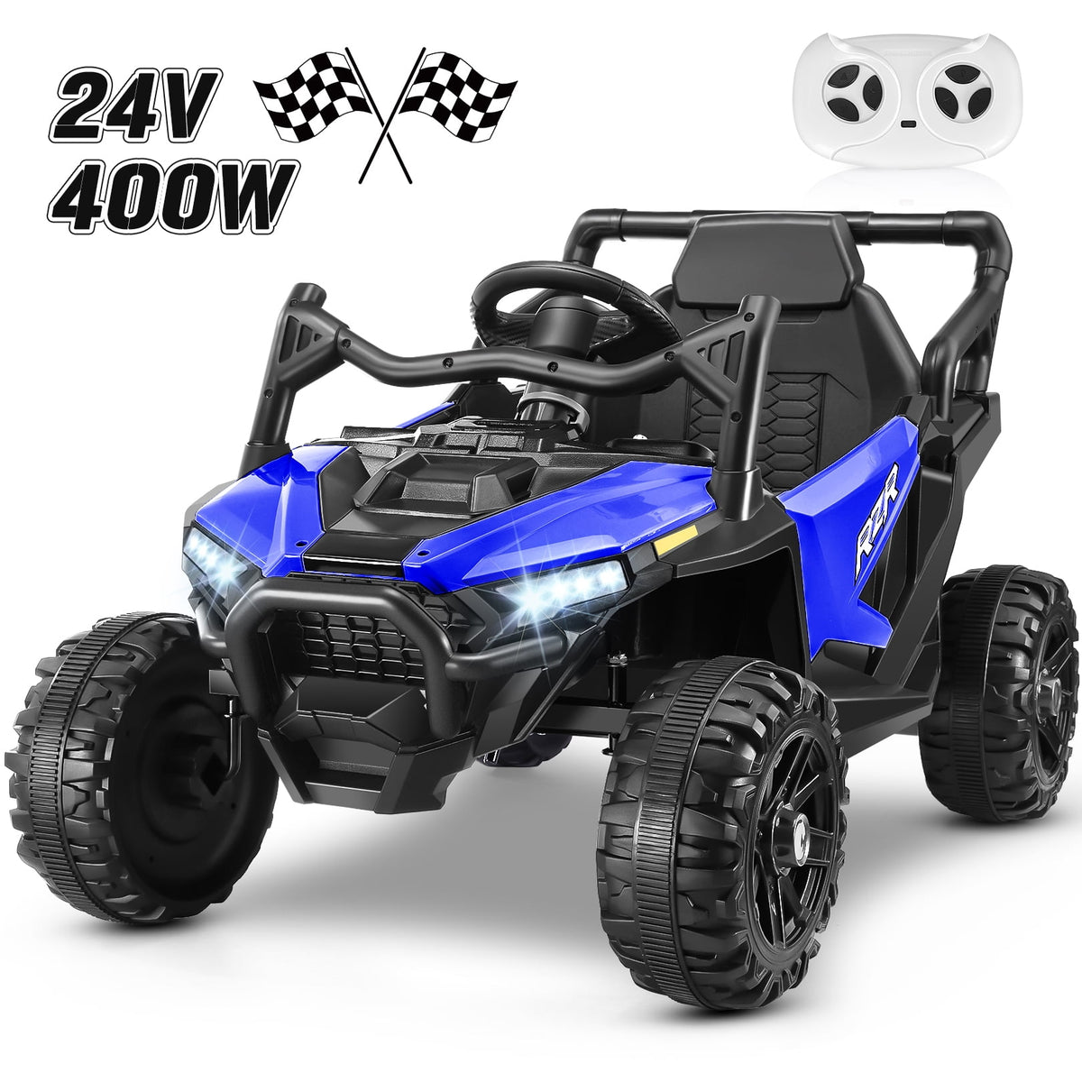 Funcid 24 Volt Ride on Toys with Remote Control & Battery Indicator, 400W Ride on UTV, Electric Car for Kids w/ Bluetooth, Music, LED Lights, Volume Adjustment Knob, 3 Speeds, Pink