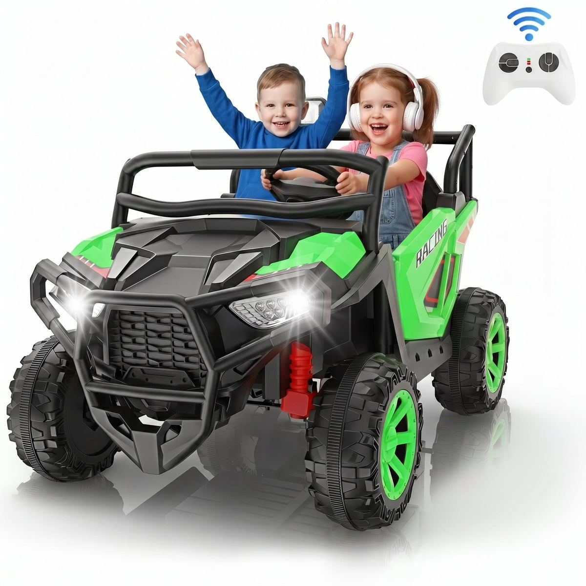 Funcid 24 Volt Ride on Toys, 2-Seater Ride on Cars with Remote Control, 400W Electric Car, Ride on UTV w/ Bluetooth, MP3, Seat Belts, Volume Adjustment, Suspension, Pink