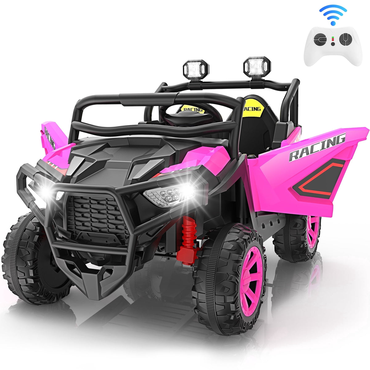 Funcid 24 Volt Ride on Toys, 2-Seater Ride on Cars with Remote Control, 400W Electric Car for Kids, Ride on UTV w/ Bluetooth, MP3, Seat Belts, Volume Adjustment, Suspension, Green