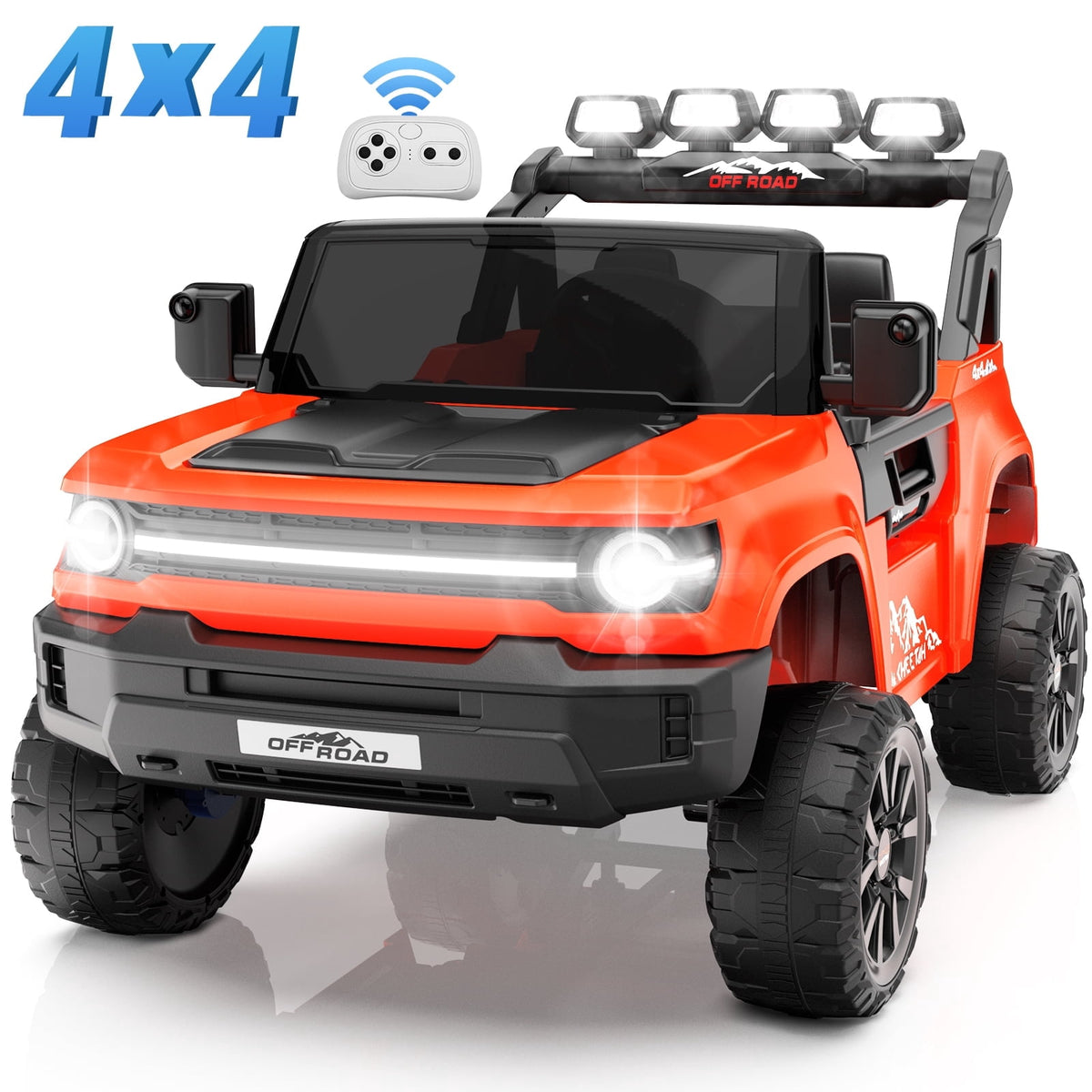Farmdex 24V Ride on Toys with Remote Control, 2 XL Seater Electric Truck Car for Kids w/ 22'' Large Seat, 4WD/2WD Switchable, Powered Ride on Cars w/ Bluetooth, LED Lights, 3 Speeds, 4 x 200W, Pink