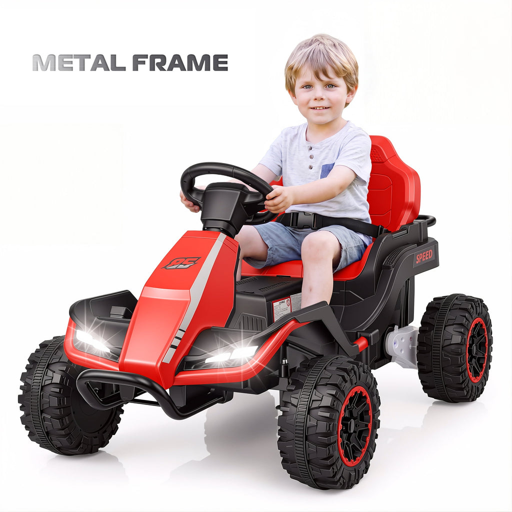 Farmdex 24 Volt Ride on Toys with Remote Control, 7AH Battery Ride on Cars, 4 Wheeler Quad ATV, Electric Car for Kids w/ Bluetooth, Music, Battery Display, LED Light Control, 5 MPH, Red