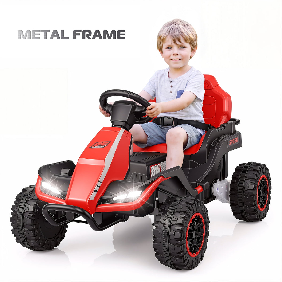 Farmdex 24 Volt Ride on Toys with Remote Control, 7AH Battery Ride on Cars, 4 Wheeler Quad ATV, Electric Car for Kids w/ Bluetooth, Music, Battery Display, LED Light Control, 5 MPH, Red
