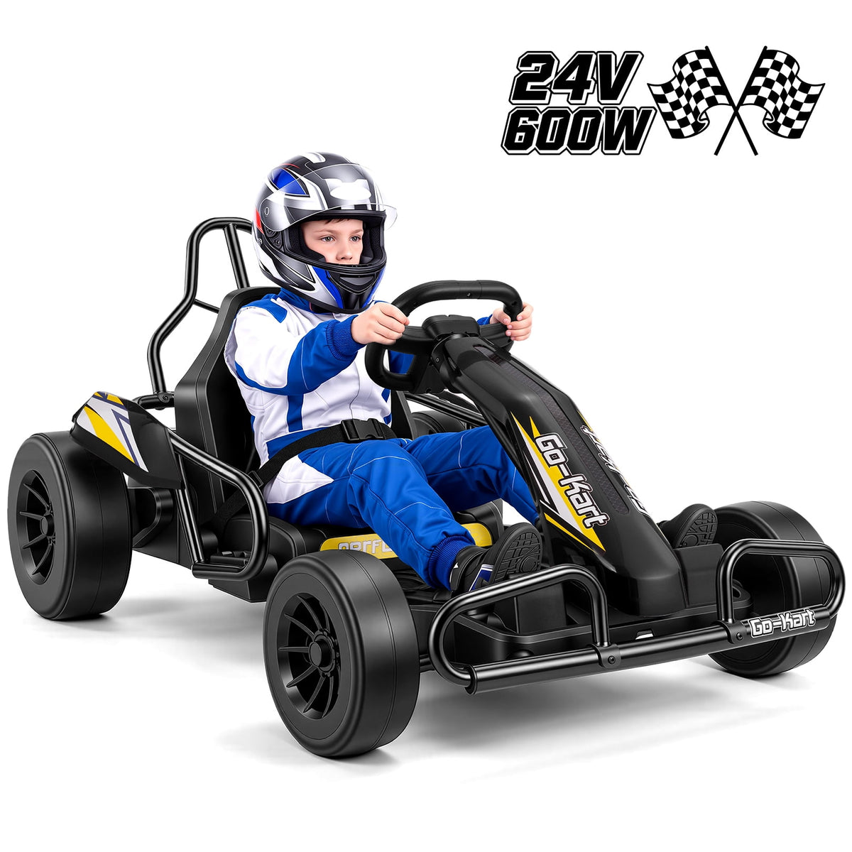 Funcid 24V 10Ah Big Battery Go Kart for Kids Age 6-12, Ride on Toys with 600W Motors, 7.5 MPH Electric Go Kart W/ EVA Wheels, 4-Level Adjustable Seat & 360° Drift Mode, LED Power Display, Red