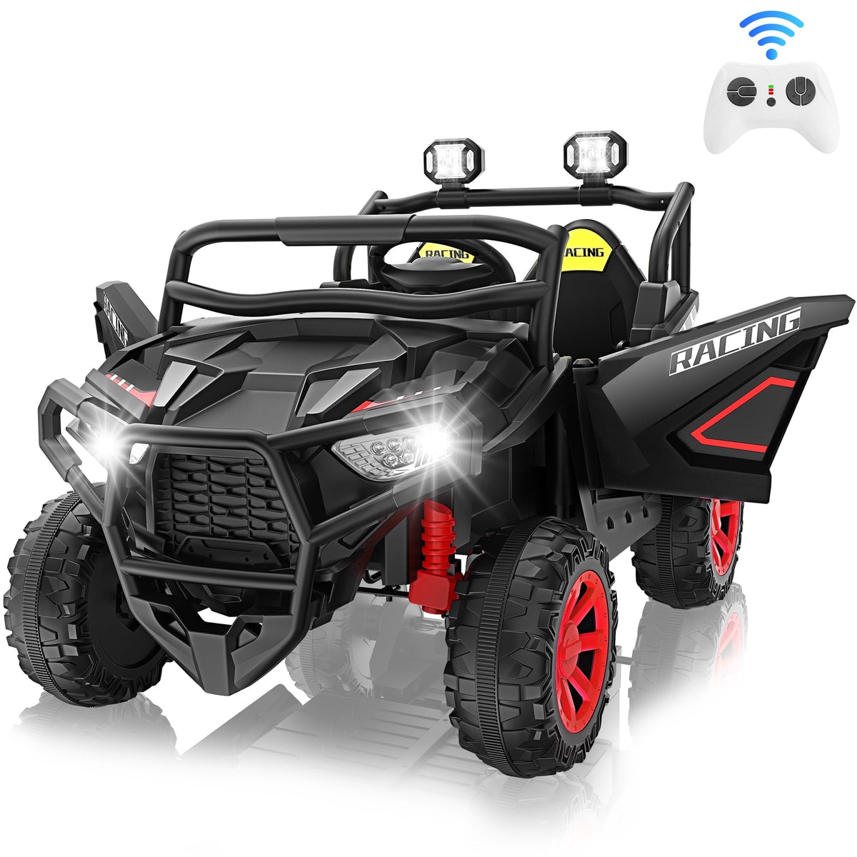 Funcid 24 Volt Ride on Toys, 2-Seater Ride on Cars with Remote Control, 400W Electric Car, Ride on UTV w/ Bluetooth, MP3, Seat Belts, Volume Adjustment, Suspension, Pink