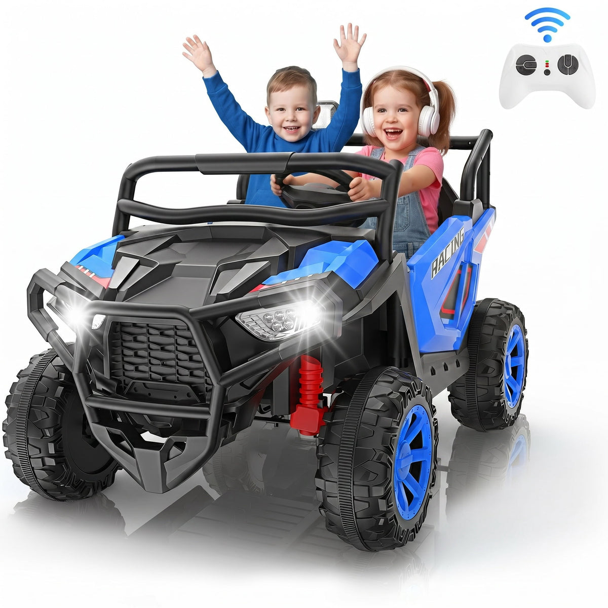 Funcid 24 Volt Ride on Toys, 2-Seater Ride on Cars with Remote Control, 400W Electric Car, Ride on UTV w/ Bluetooth, MP3, Seat Belts, Volume Adjustment, Suspension, Pink