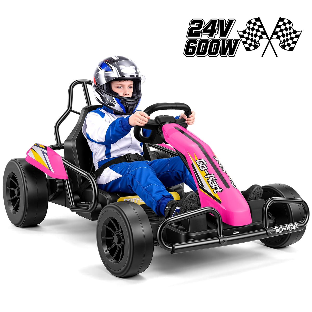 Funcid 24V 10Ah Big Battery Go Kart for Kids Age 6-12, Ride on Toys with 600W Motors, 7.5 MPH Electric Go Kart W/ EVA Wheels, 4-Level Adjustable Seat & 360° Drift Mode, LED Power Display, Red
