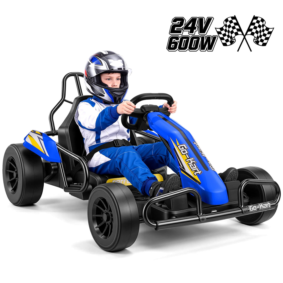 Funcid 24V 10Ah Big Battery Go Kart for Kids Age 6-12, Ride on Toys with 600W Motors, 7.5 MPH Electric Go Kart W/ EVA Wheels, 4-Level Adjustable Seat & 360° Drift Mode, LED Power Display, Red