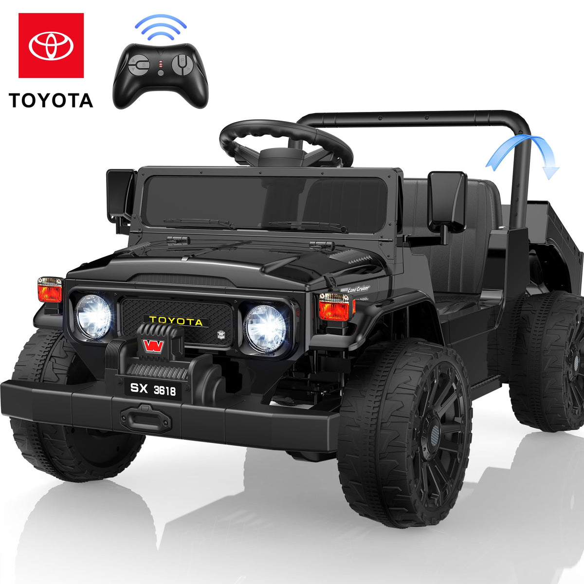 24V Ride On Dump Truck for Kids, Licensed Toyota Land Cruiser FJ45 Power Car Wheels Ride On Toy with Electric Dump Bed, Parent Remote Control, Music, LED Lights, Birthday Gift for Kids Ages 3-6, Blue