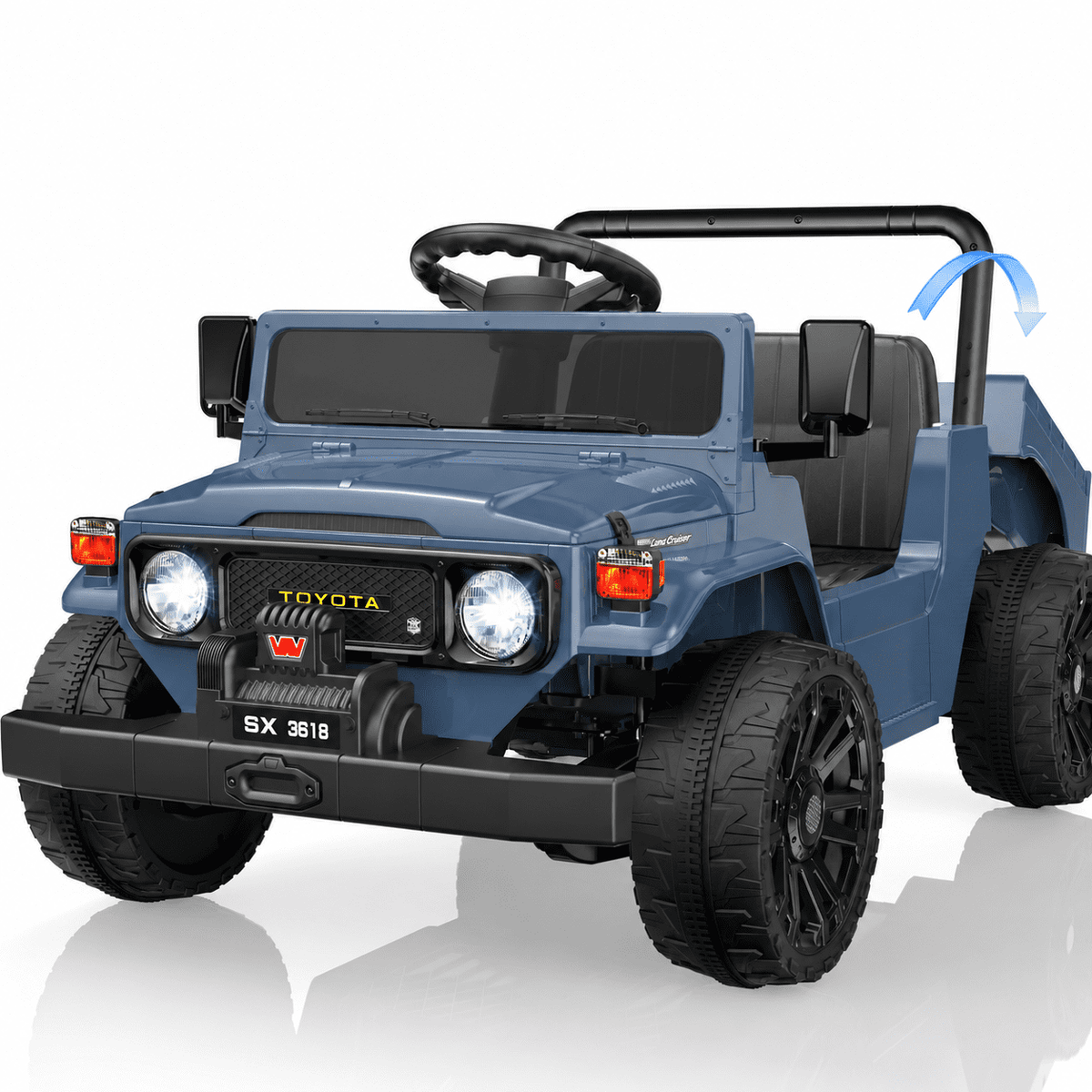24V Ride On Dump Truck for Kids, Licensed Toyota Land Cruiser FJ45 Power Car Wheels Ride On Toy with Electric Dump Bed, Parent Remote Control, Music, LED Lights, Birthday Gift for Kids Ages 3-6, Blue