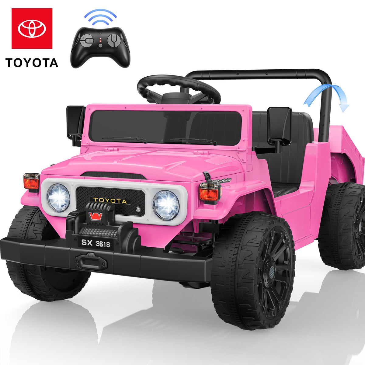 24V Ride On Dump Truck for Kids, Licensed Toyota Land Cruiser FJ45 Power Car Wheels Ride On Toy with Electric Dump Bed, Parent Remote Control, Music, LED Lights, Birthday Gift for Kids Ages 3-6, Blue