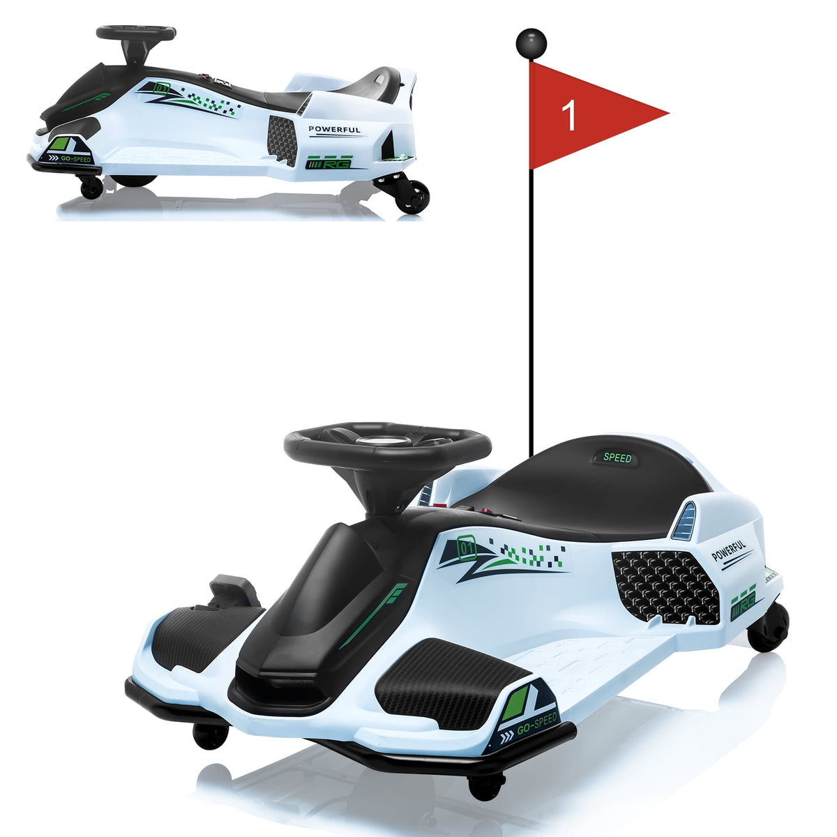 Ride On Drift Kart, Go Kart, Electric Go Kart 24V Drift Kart - 180W Brushless Motor, 7.5 mph Variable Speed, LED Light, Soft Start Battery Powered for Kids 8-12