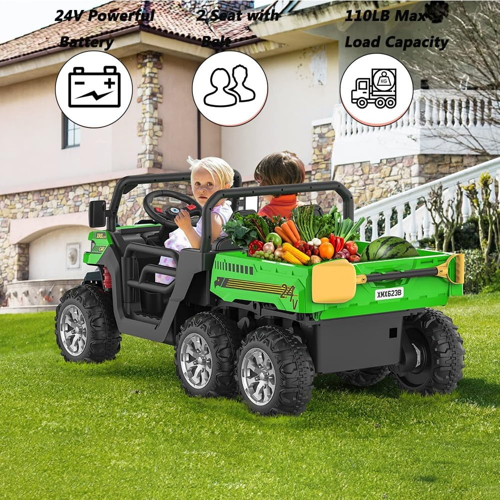 Ride On Dump Truck for Kids Ride On Car with Remote Control Electric UTV Vehicles with Electric Dump Bed, 4WD Power Ride-on 6 Wheels Ride On Toys for Boys Girls