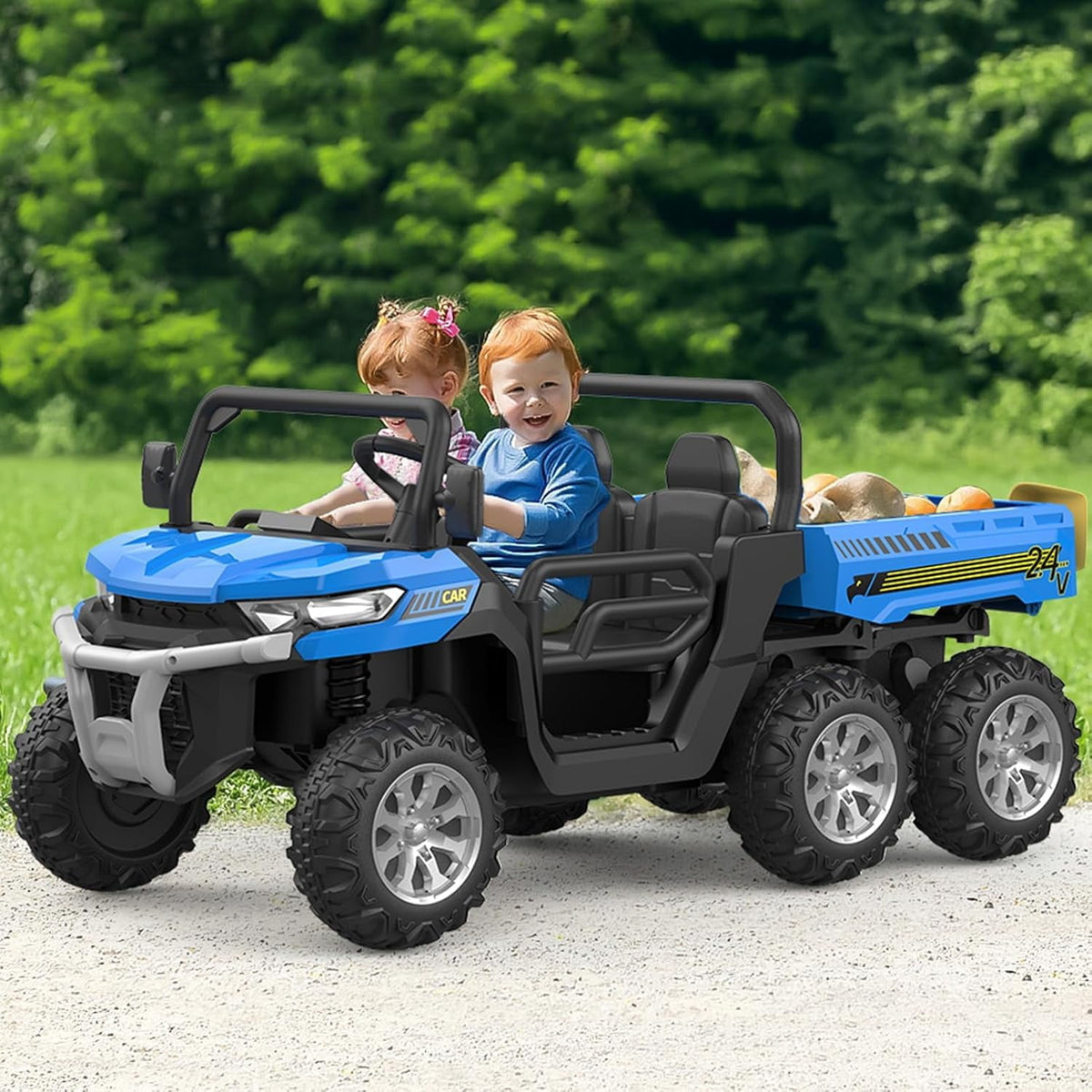 Ride On Dump Truck for Kids Ride On Car with Remote Control Electric UTV Vehicles with Electric Dump Bed, 4WD Power Ride-on 6 Wheels Ride On Toys for Boys Girls