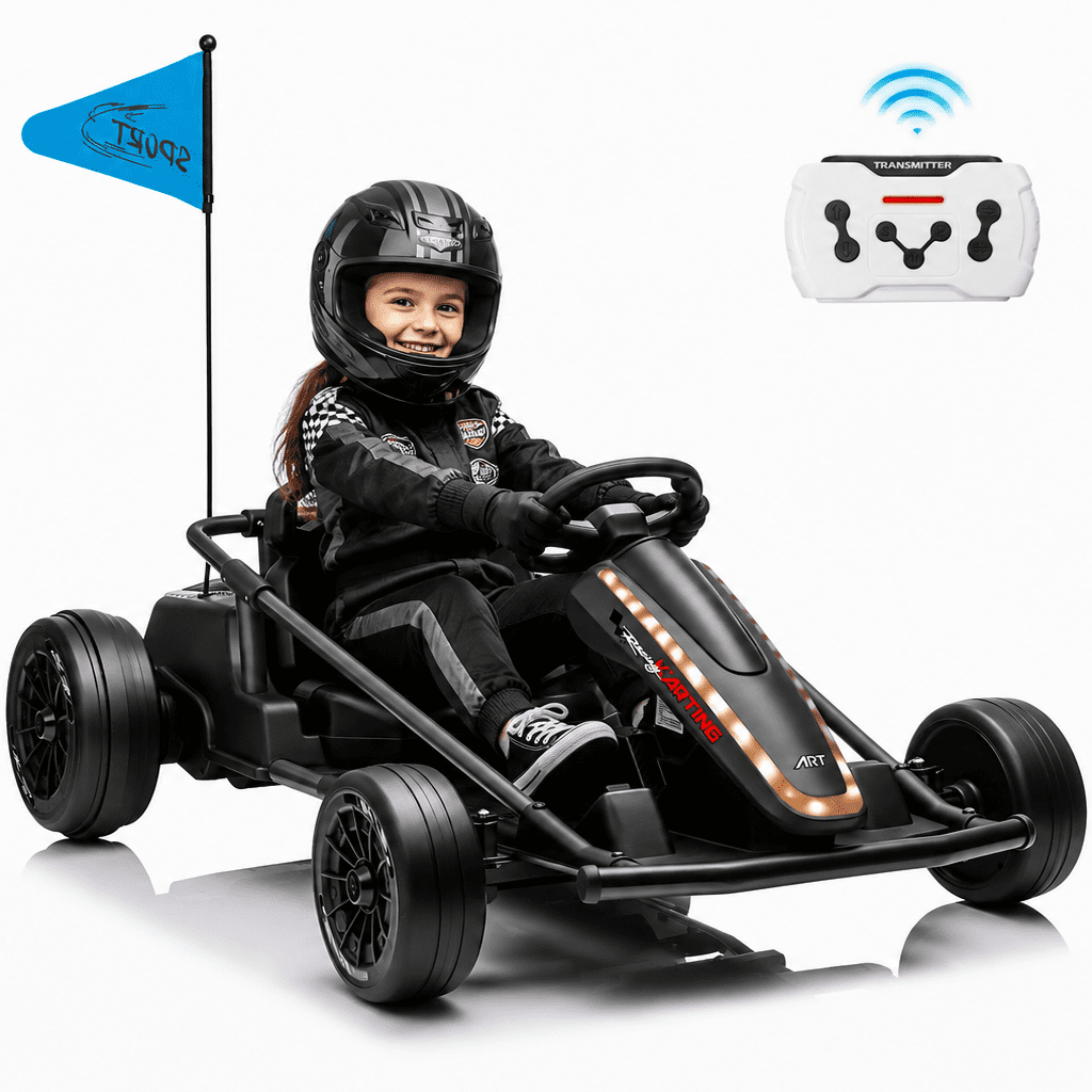 Sunnyfree 24 Volt Ride on Toys for Kids, 14Ah Electric Go Kart with Remote Control, 5–10 MPH, Drift Function, 2×200W Motors, Bluetooth Music, LED Lights, Seat Belt, Pink