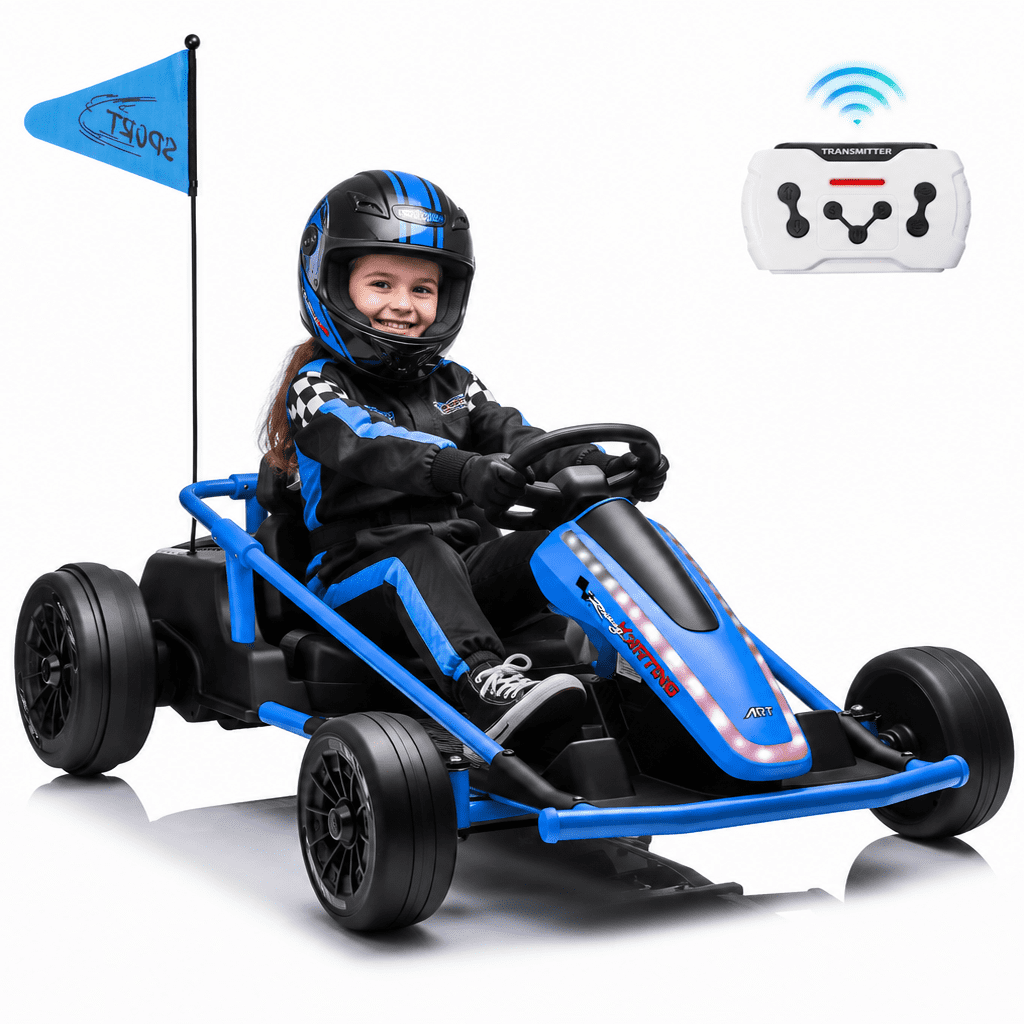 Sunnyfree 24 Volt Ride on Toys for Kids, 14Ah Electric Go Kart with Remote Control, 5–10 MPH, Drift Function, 2×200W Motors, Bluetooth Music, LED Lights, Seat Belt, Black