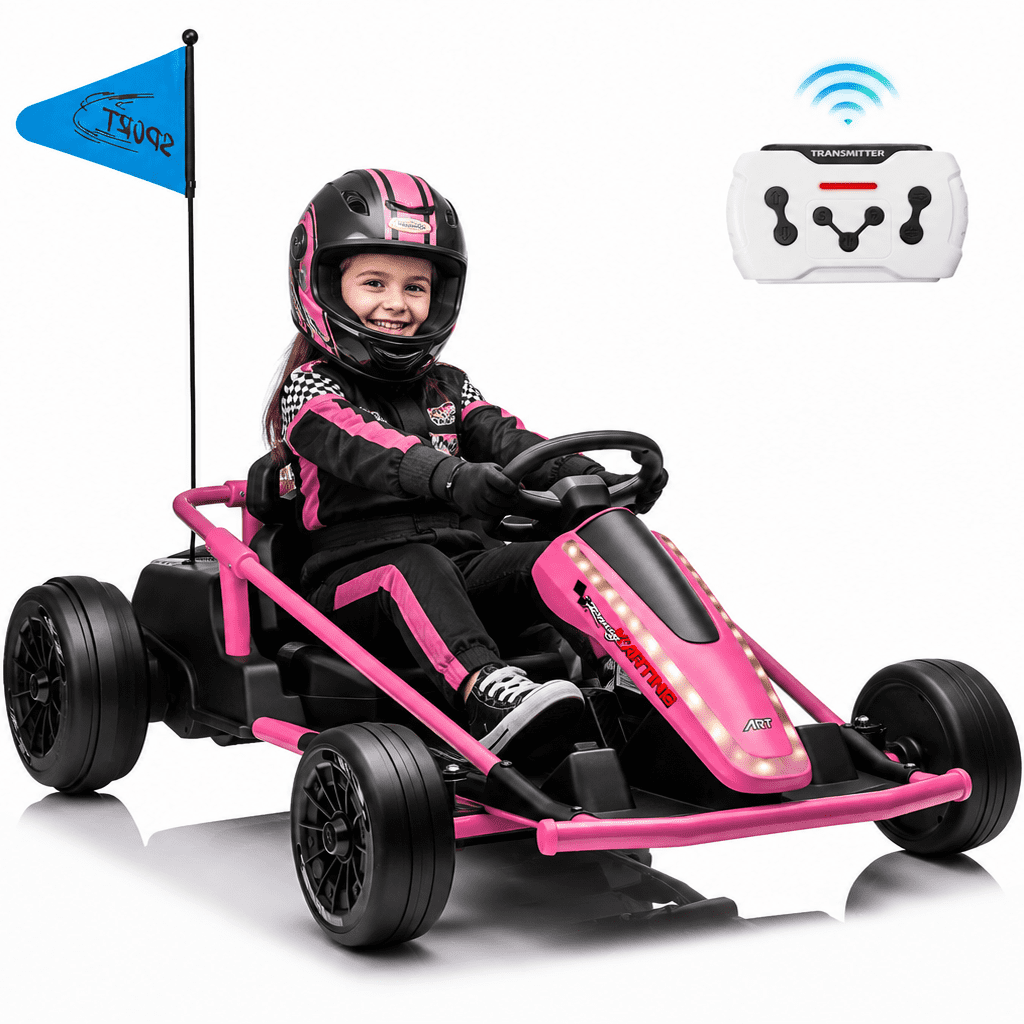 Sunnyfree 24 Volt Ride on Toys for Kids, 14Ah Electric Go Kart with Remote Control, 5–10 MPH, Drift Function, 2×200W Motors, Bluetooth Music, LED Lights, Seat Belt, Pink