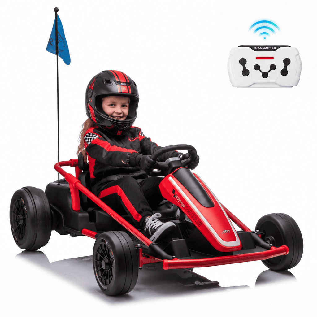 Sunnyfree 24 Volt Ride on Toys for Kids, 14Ah Electric Go Kart with Remote Control, 5–10 MPH, Drift Function, 2×200W Motors, Bluetooth Music, LED Lights, Seat Belt, Blue
