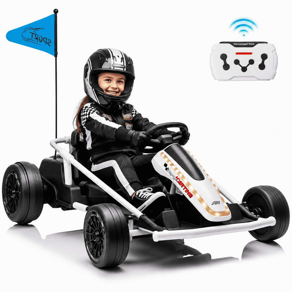 Sunnyfree 24 Volt Ride on Toys for Kids, 14Ah Electric Go Kart with Remote Control, 5–10 MPH, Drift Function, 2×200W Motors, Bluetooth Music, LED Lights, Seat Belt, Pink